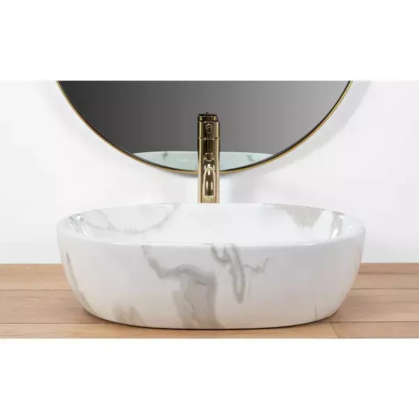 Lavoar pe blat Rea Amelia oval finisaj alb marmura lucios 48 cm [4]