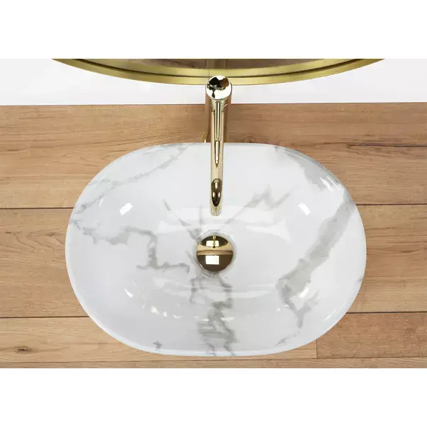 Lavoar pe blat Rea Amelia oval finisaj alb marmura lucios 48 cm [5]