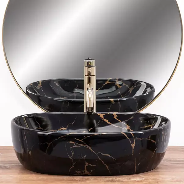Lavoar pe blat Rea Amelia oval finisaj negru marmura lucios 48 cm [3]