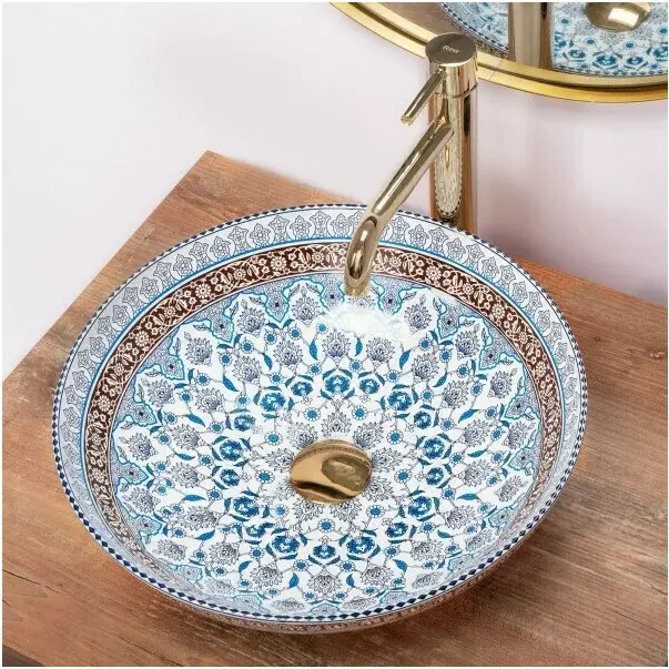 Lavoar pe blat Rea Arte cu motive florale 40 cm albastru/auriu [5]