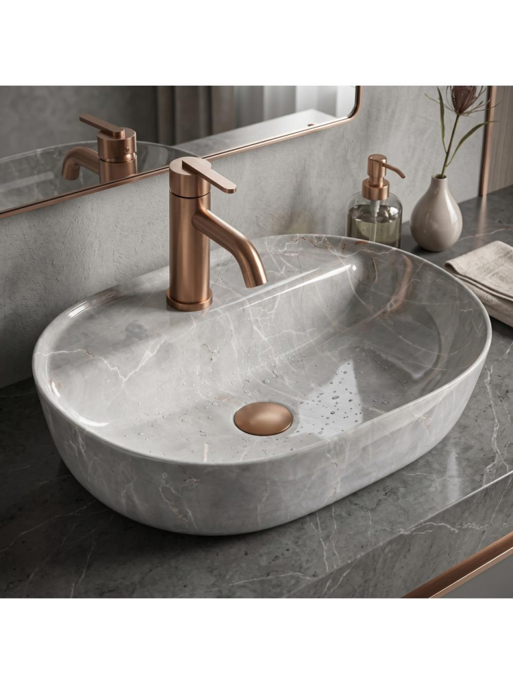 Lavoar pe blat REA Aura 51 Kashmir ceramica sanitara oval 505x385 mm finisaj lucios [8]