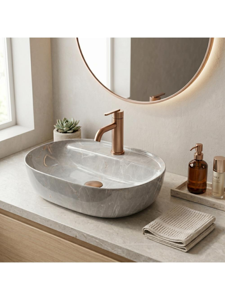 Lavoar pe blat REA Aura 51 Kashmir ceramica sanitara oval 505x385 mm finisaj lucios [7]