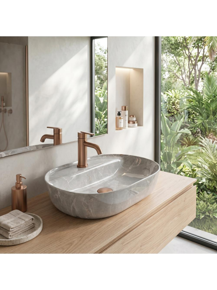 Lavoar pe blat REA Aura 51 Kashmir ceramica sanitara oval 505x385 mm finisaj lucios [11]