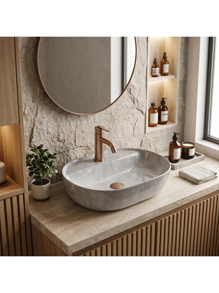 Lavoar pe blat REA Aura 51 Kashmir ceramica sanitara oval 505x385 mm finisaj lucios [2]