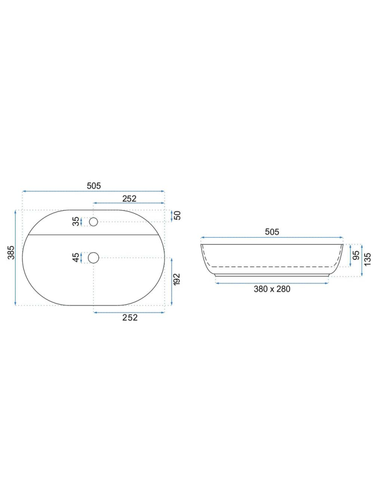 Lavoar pe blat REA Aura 51 Kashmir ceramica sanitara oval 505x385 mm finisaj lucios [4]