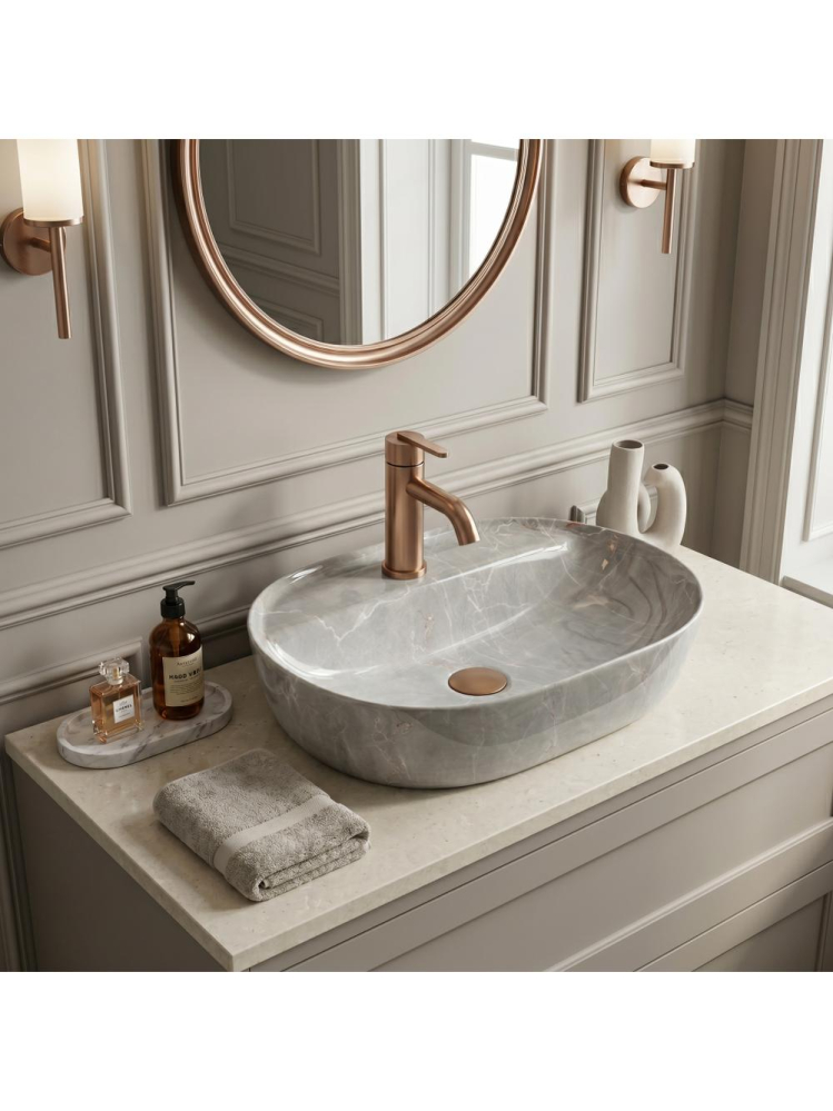 Lavoar pe blat REA Aura 51 Kashmir ceramica sanitara oval 505x385 mm finisaj lucios [10]