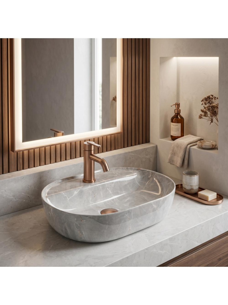 Lavoar pe blat REA Aura 51 Kashmir ceramica sanitara oval 505x385 mm finisaj lucios [12]