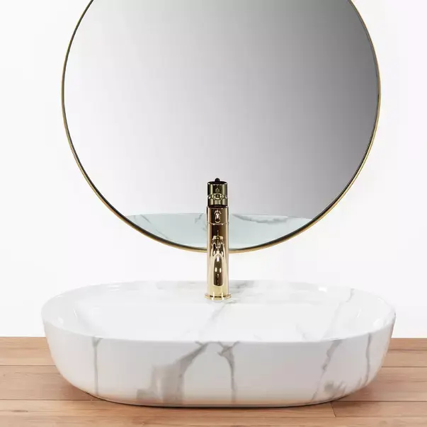 Lavoar pe blat Rea Aura oval finisaj alb marmura lucios 61 cm [5]