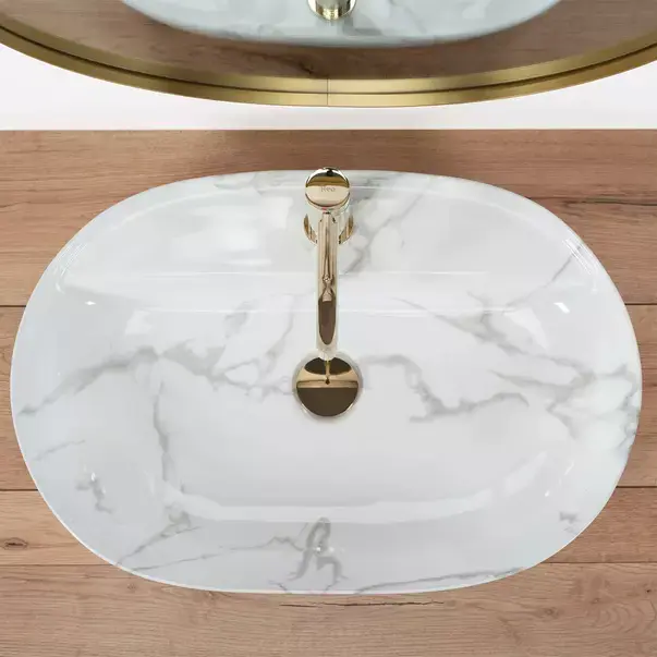 Lavoar pe blat Rea Aura oval finisaj alb marmura lucios 61 cm [3]