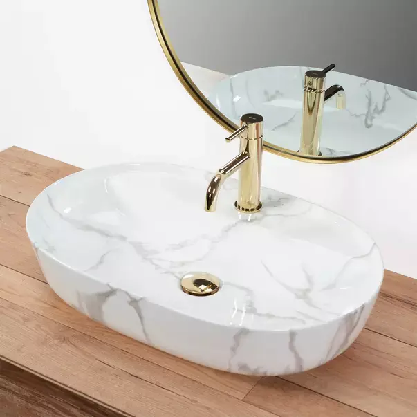 Lavoar pe blat Rea Aura oval finisaj alb marmura lucios 61 cm [4]
