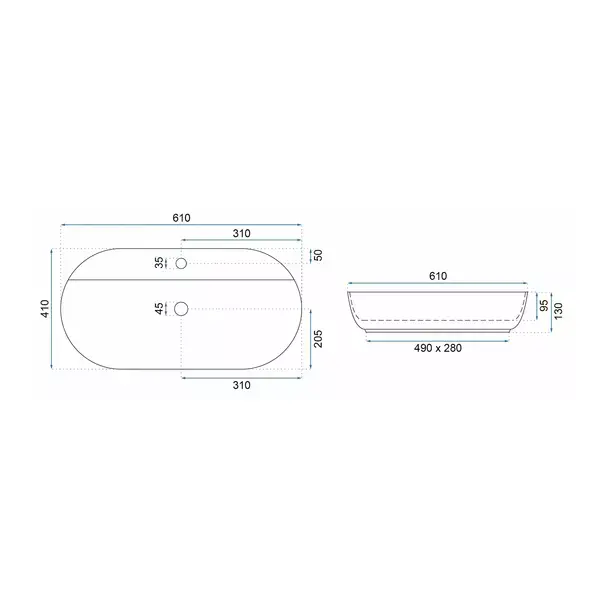 Lavoar pe blat Rea Aura oval finisaj alb marmura lucios 61 cm [7]