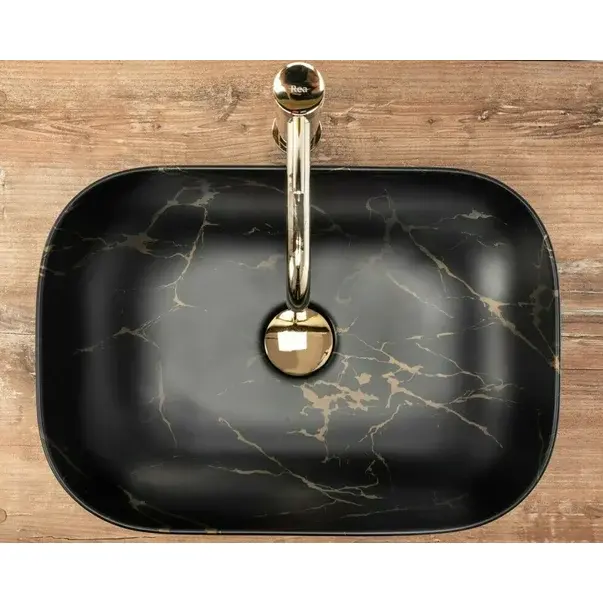 Lavoar pe blat Rea Belinda 46 cm stil marmura neagra [5]