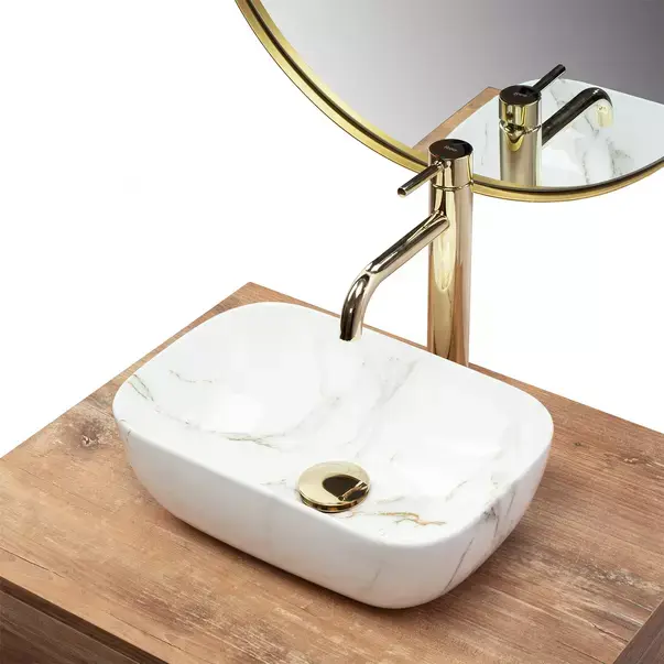 Lavoar pe blat Rea Belinda Mini Aiax dreptunghiular finisaj alb piatra 37 cm [3]