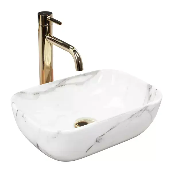 Lavoar pe blat Rea Belinda Mini Aiax dreptunghiular finisaj alb piatra 37 cm [2]