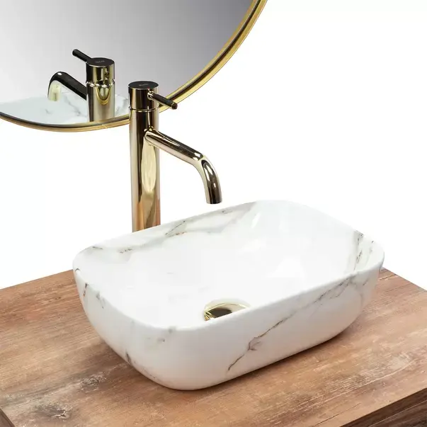 Lavoar pe blat Rea Belinda Mini Aiax dreptunghiular finisaj alb piatra 37 cm [1]