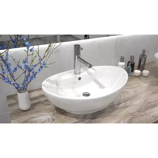 Lavoar pe blat Rea Cindy oval finisaj alb lucios 59 cm [4]