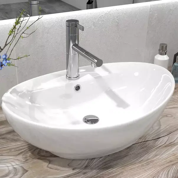 Lavoar pe blat Rea Cindy oval finisaj alb lucios 59 cm [2]