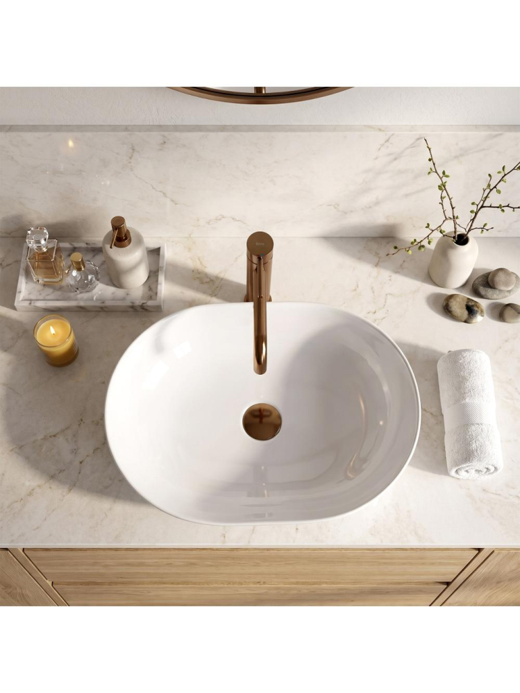Lavoar ceramic pe blat Rea Cleo 50 alb lucios 500x350mm forma ovala [4]