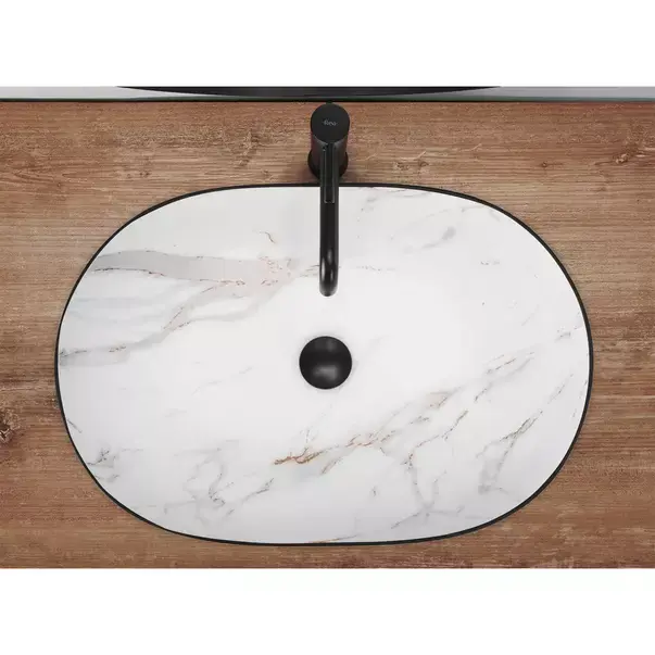 Lavoar pe blat Rea Cleo Aiax oval finisaj alb piatra - negru mat 60 cm [5]