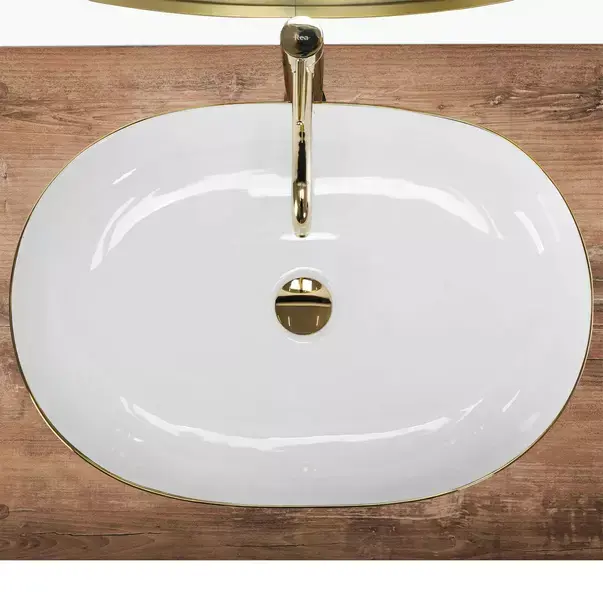 Lavoar pe blat Rea Cleo oval finisaj alb - auriu 60 cm [5]
