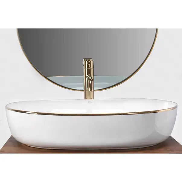 Lavoar pe blat Rea Cleo oval finisaj alb - auriu 60 cm [4]