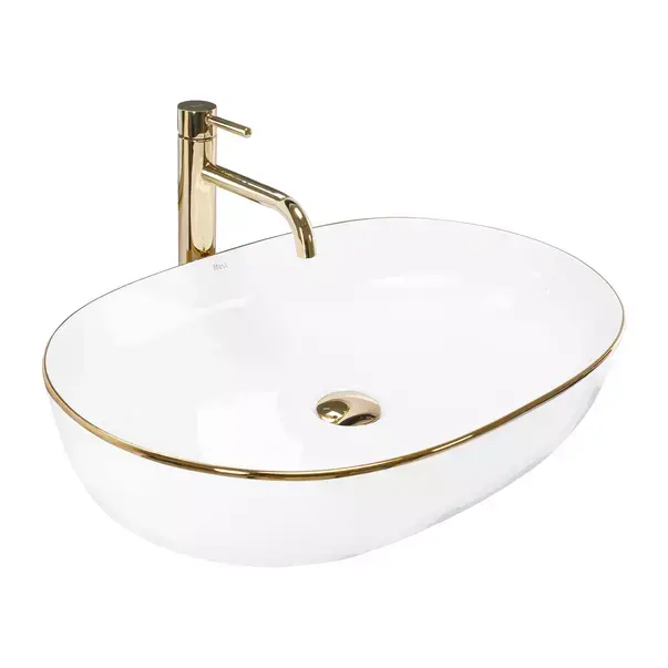 Lavoar pe blat Rea Cleo oval finisaj alb - auriu 60 cm [2]
