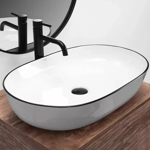 Lavoar pe blat Rea Cleo oval finisaj alb - negru 60 cm [2]