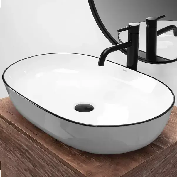 Lavoar pe blat Rea Cleo oval finisaj alb - negru 60 cm [3]