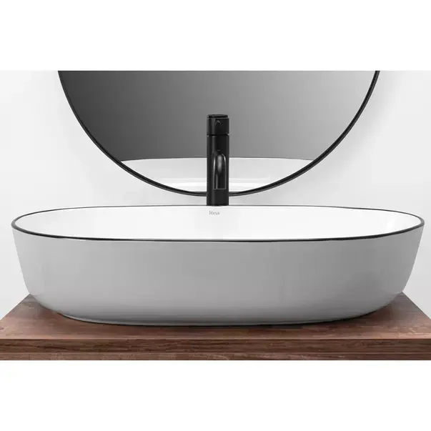 Lavoar pe blat Rea Cleo oval finisaj alb - negru 60 cm [5]