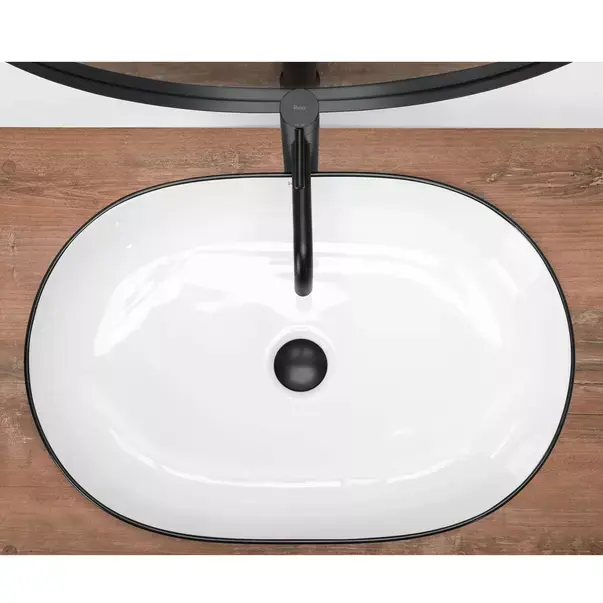 Lavoar pe blat Rea Cleo oval finisaj alb - negru 60 cm [4]