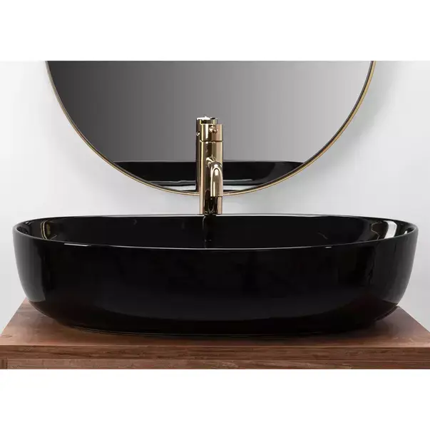 Lavoar pe blat Rea Cleo oval finisaj negru lucios 60 cm [3]