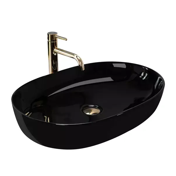 Lavoar pe blat Rea Cleo oval finisaj negru lucios 60 cm [1]