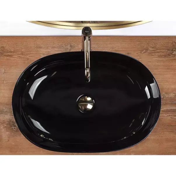 Lavoar pe blat Rea Cleo oval finisaj negru lucios 60 cm [5]