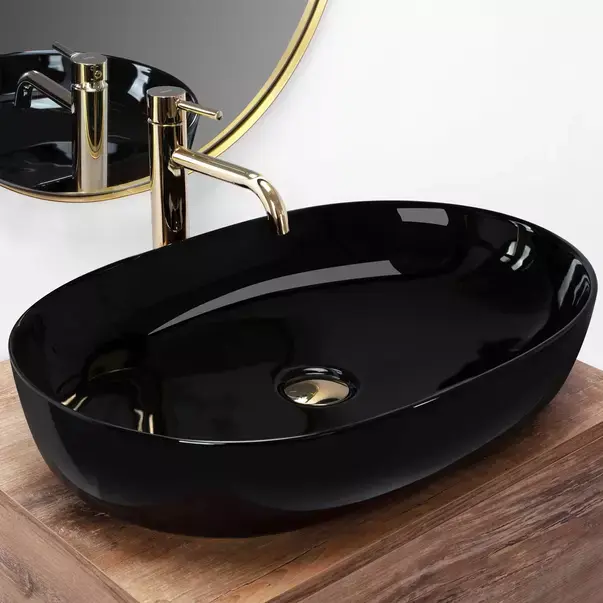 Lavoar pe blat Rea Cleo oval finisaj negru lucios 60 cm [2]