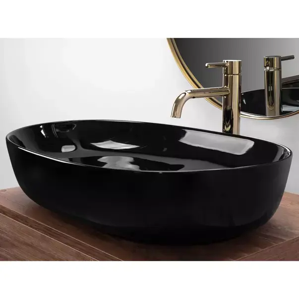 Lavoar pe blat Rea Cleo oval finisaj negru lucios 60 cm [4]