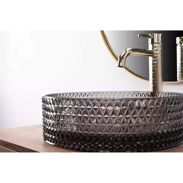 Lavoar pe blat Rea Cristal rotund finisaj sticla neagra 36 cm [5]