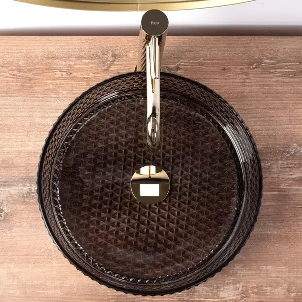Lavoar pe blat Rea Cristal rotund finisaj sticla neagra 36 cm [6]