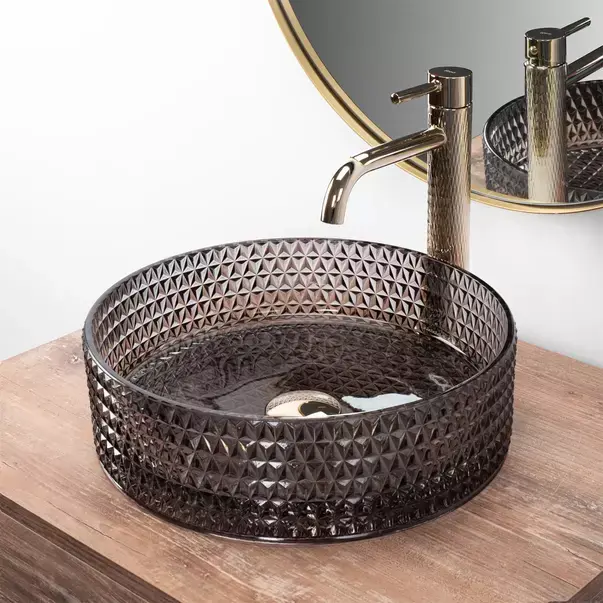 Lavoar pe blat Rea Cristal rotund finisaj sticla neagra 36 cm [1]
