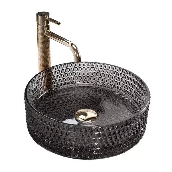 Lavoar pe blat Rea Cristal rotund finisaj sticla neagra 36 cm [2]