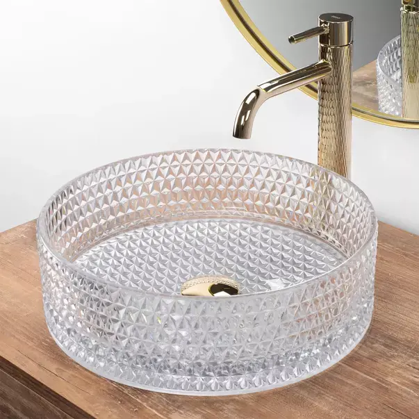 Lavoar pe blat Rea Cristal rotund finisaj sticla transparenta 36 cm [2]