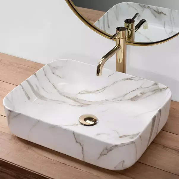 Lavoar pe blat Rea Demi Aiax dreptunghiular finisaj alb piatra lucios 55 cm [2]