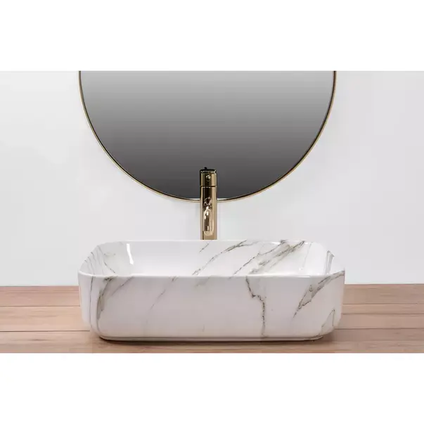 Lavoar pe blat Rea Demi Aiax dreptunghiular finisaj alb piatra lucios 55 cm [5]