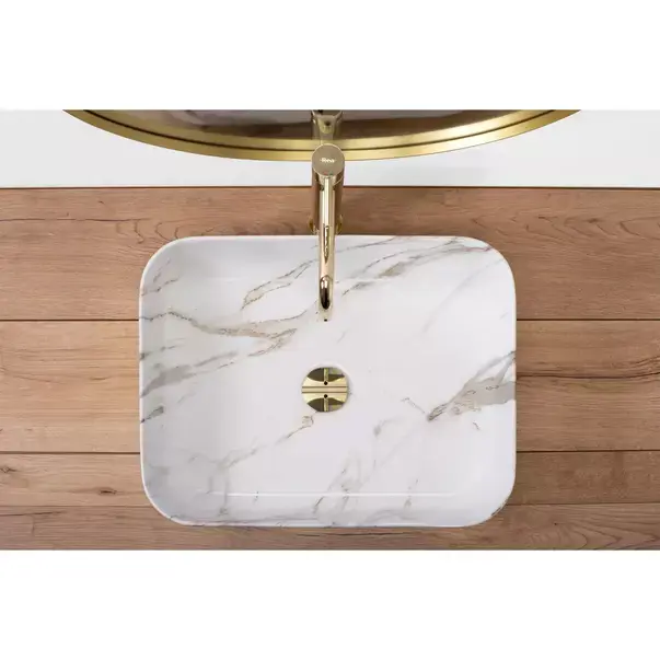 Lavoar pe blat Rea Demi Aiax dreptunghiular finisaj alb piatra lucios 55 cm [4]
