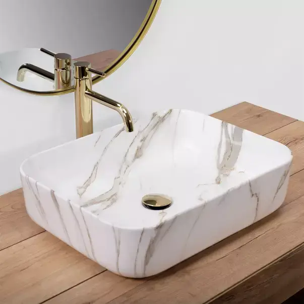 Lavoar pe blat Rea Demi Aiax dreptunghiular finisaj alb piatra lucios 55 cm [3]