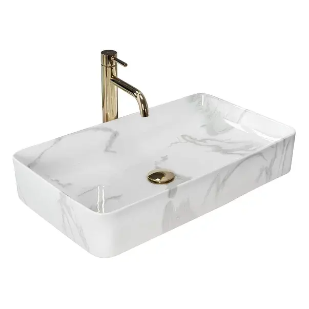 Lavoar pe blat Rea Denis 61 cm alb lucios stil marmura [1]