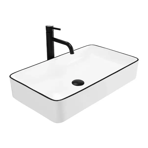 Lavoar pe blat Rea Denis dreptunghiular finisaj alb - negru 62 cm [2]