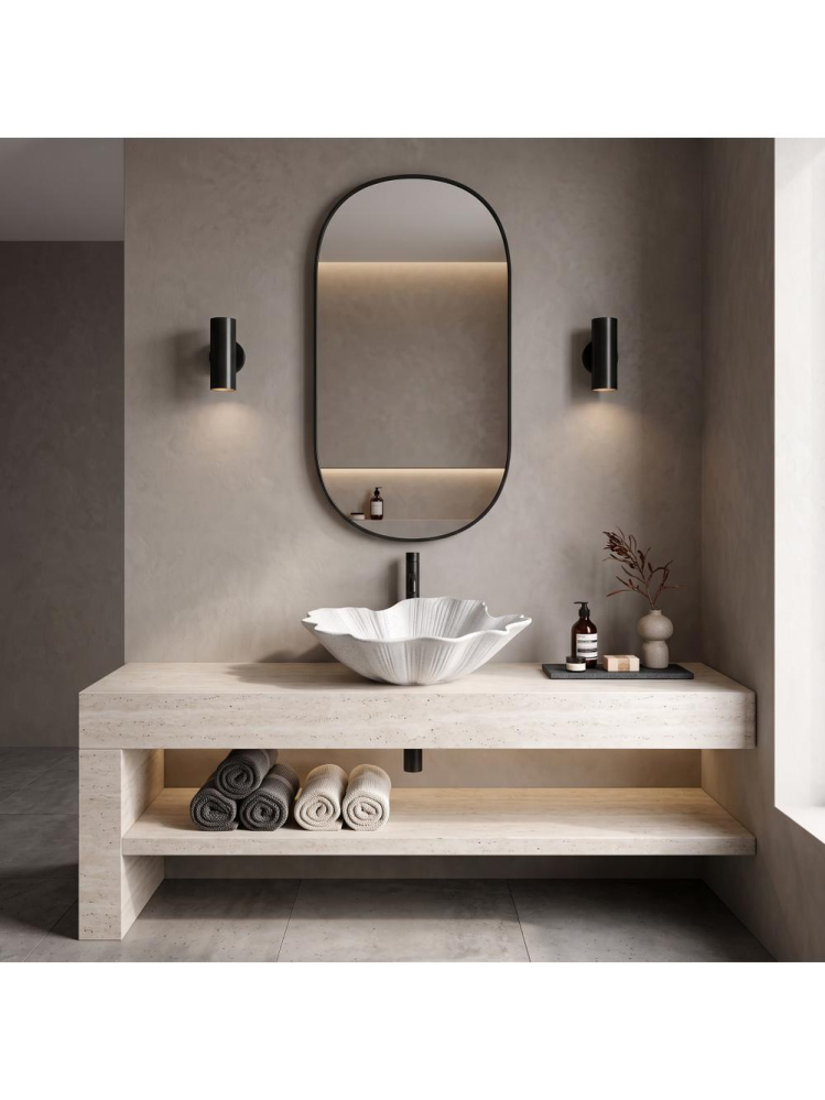 Lavoar pe blat Rea Flower alb mat imitatie piatra 475x400x170 mm piatra compozita [2]