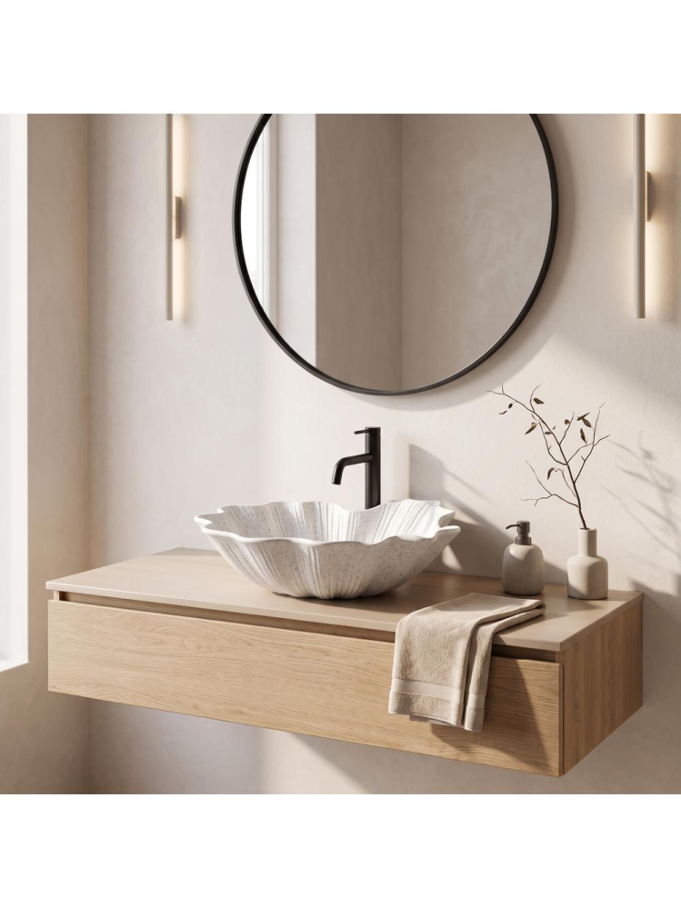 Lavoar pe blat Rea Flower alb mat imitatie piatra 475x400x170 mm piatra compozita [5]