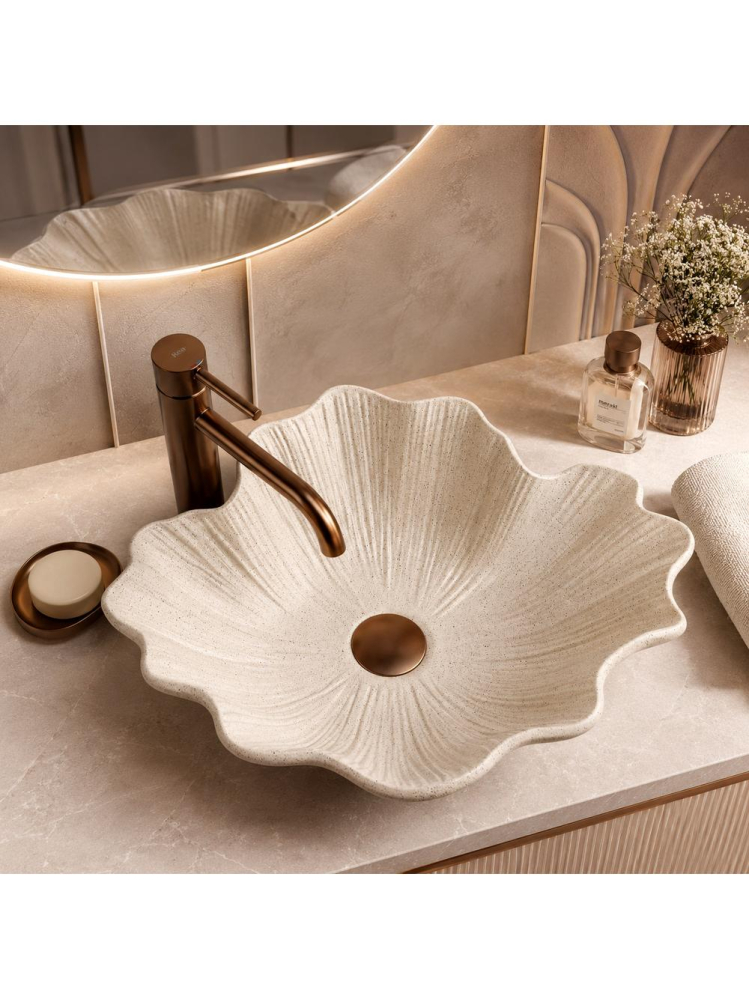 Lavoar pe blat Rea Flower Vanilla mat bej imitatie piatra 475x400x170 mm [6]