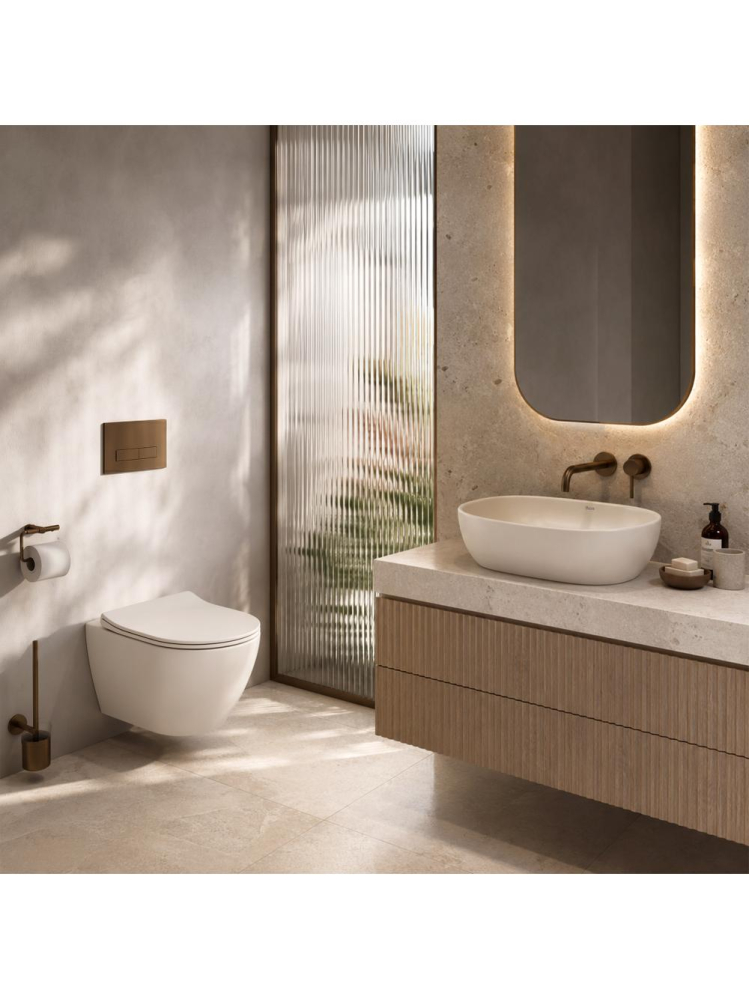 Lavoar pe blat Rea Focus Creme mat ecru oval 480x345 mm ceramica sanitara [7]